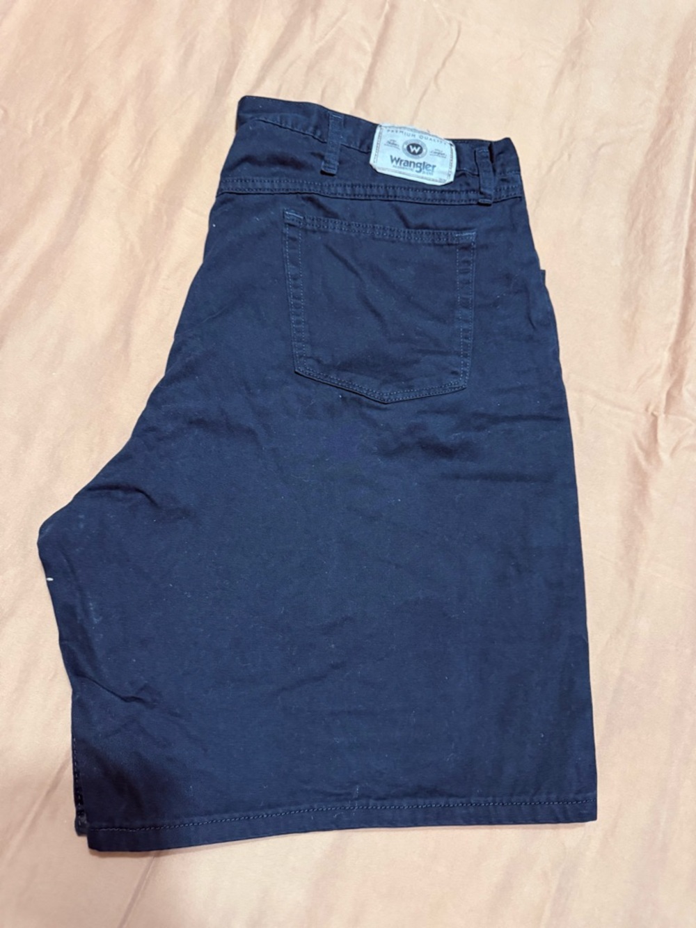 Wrangler Dark Blue Denim Shorts with Leather Patch